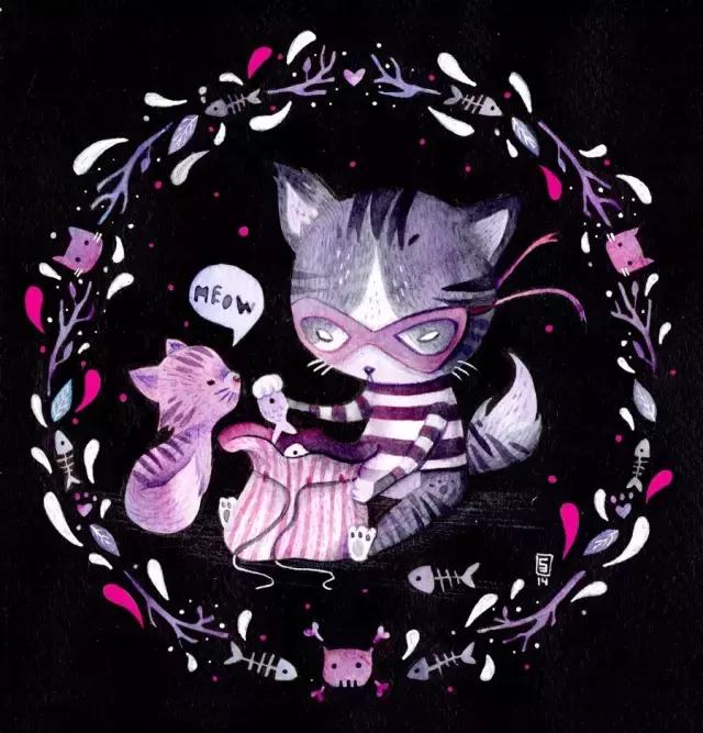 插画魔卡少女樱,插画少女和猫图片