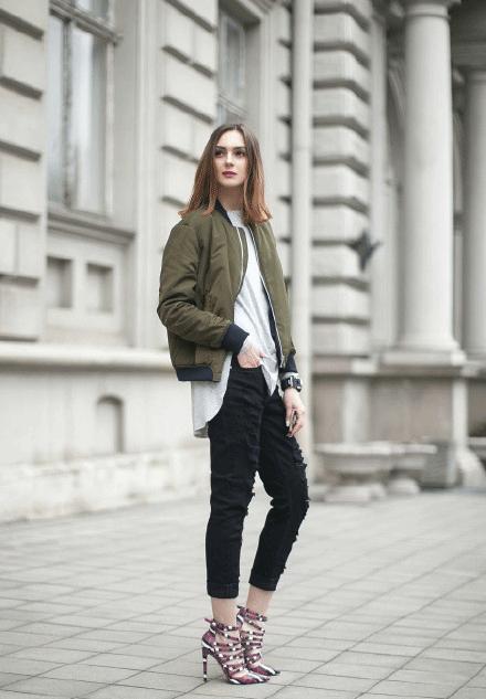 冬季绿夹克穿搭,绿色夹克秋冬穿搭