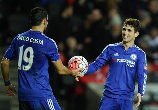 奥斯卡切尔西和阿扎尔,切尔西4比1阿森纳阿扎尔