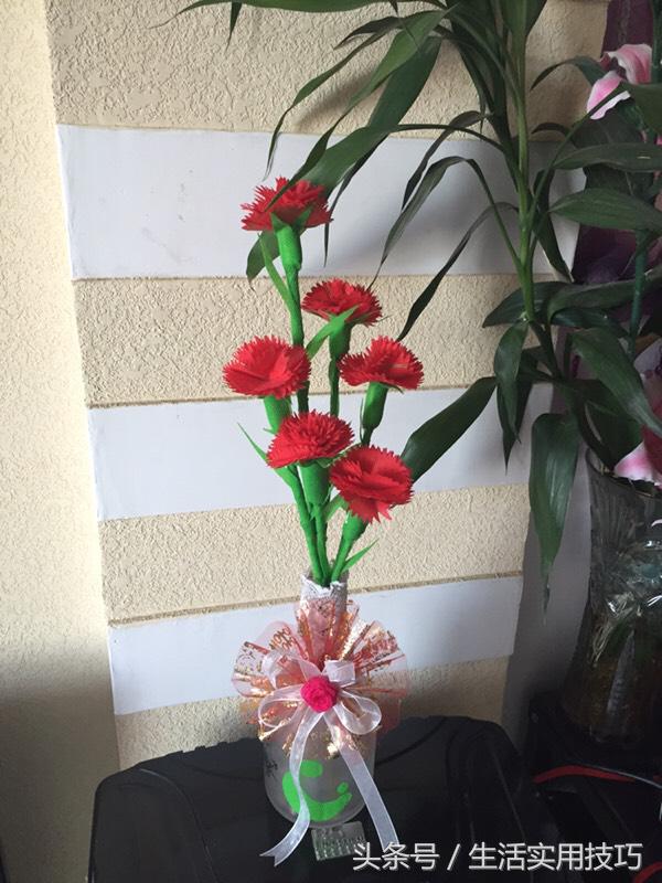 购物袋变废为宝康乃馨,购物袋做鲜花教程