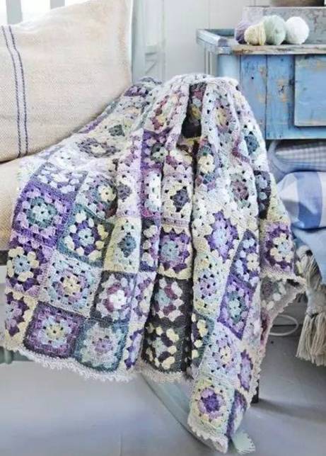 钩针拼花四叶草祖母方格毯,初学钩针100款盖毯教程