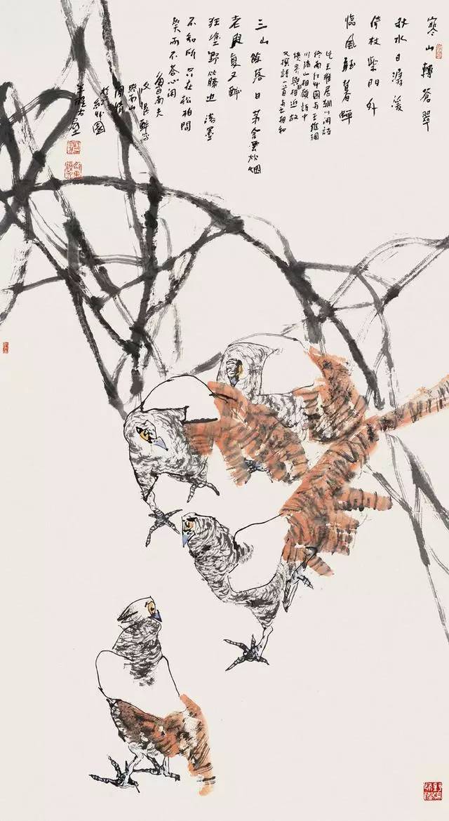 江文湛写意花鸟画荷花,江文湛花鸟画孔雀