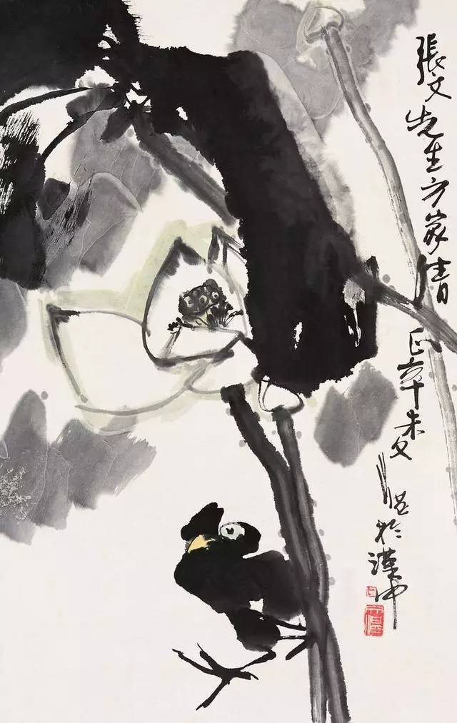 江文湛写意花鸟画荷花,江文湛花鸟画孔雀
