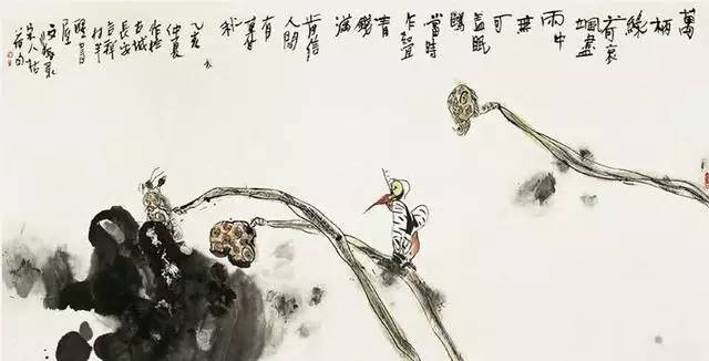 江文湛写意花鸟画荷花,江文湛花鸟画孔雀