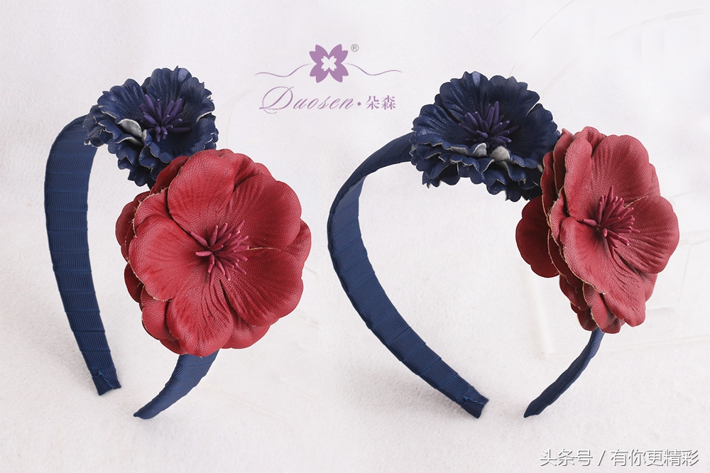环保PU皮革仿真花卉发饰品欧美风PU皮革发夹发箍朵森饰品批发