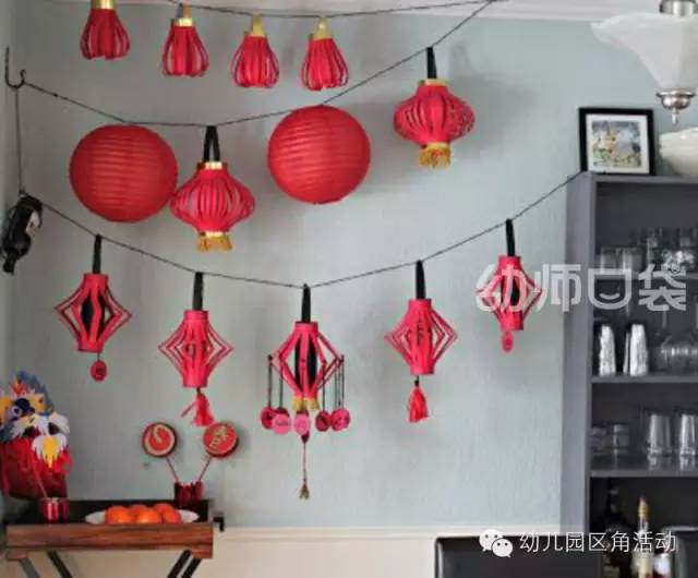 幼儿园新年灯笼布置场景,幼儿园环境布置创意挂饰