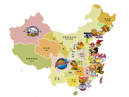 cba球队分布图,cba球队所在城市地图