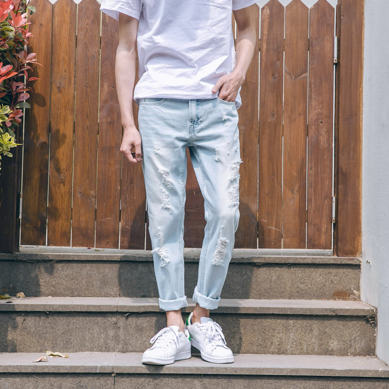 男士polo衫搭配破洞牛仔裤,男士破洞牛仔裤短裤怎么搭配