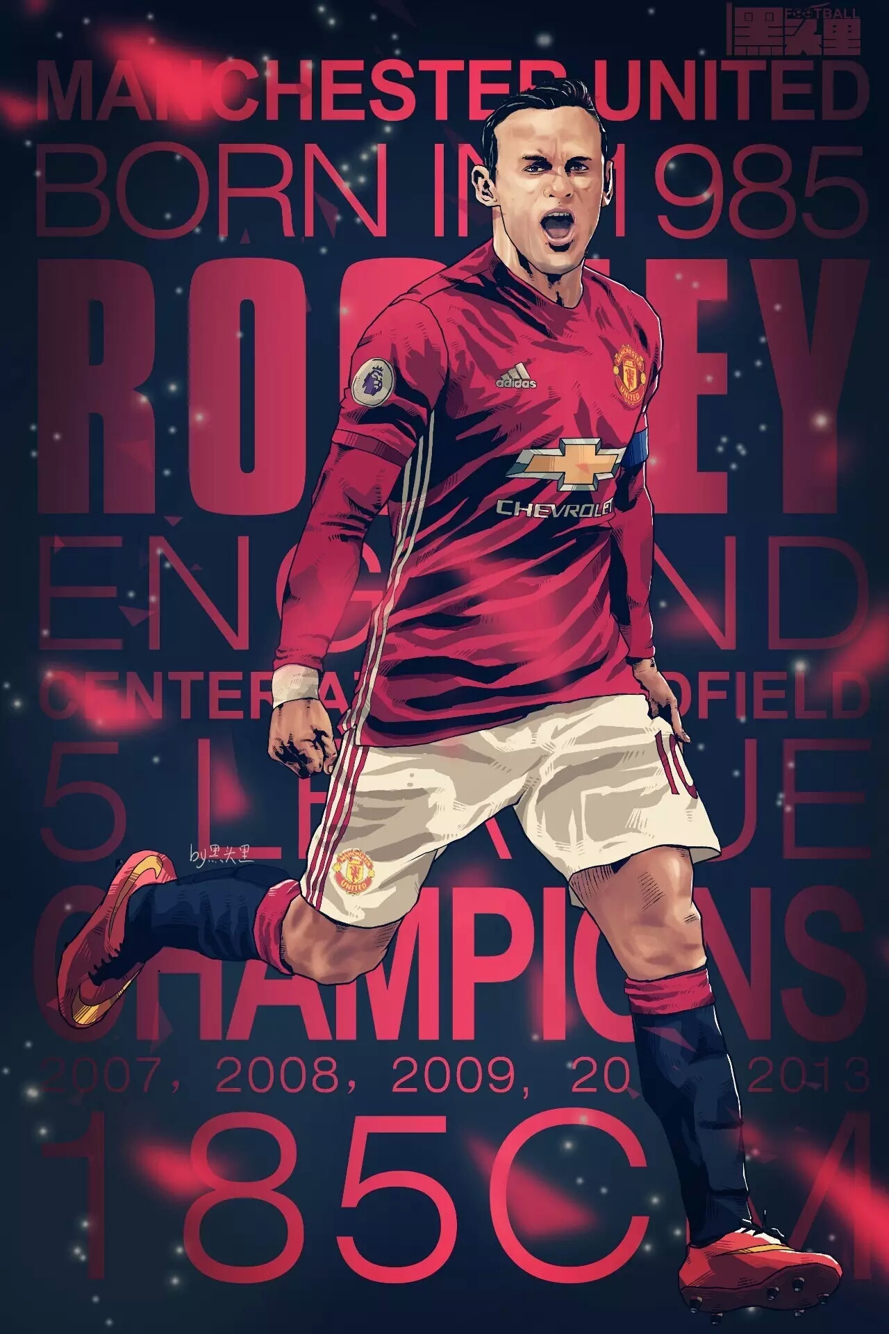 手绘头像足球曼联,足球插画手绘