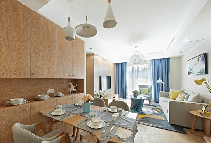 轻奢极简开放式橱柜,新中式装修原木橱柜