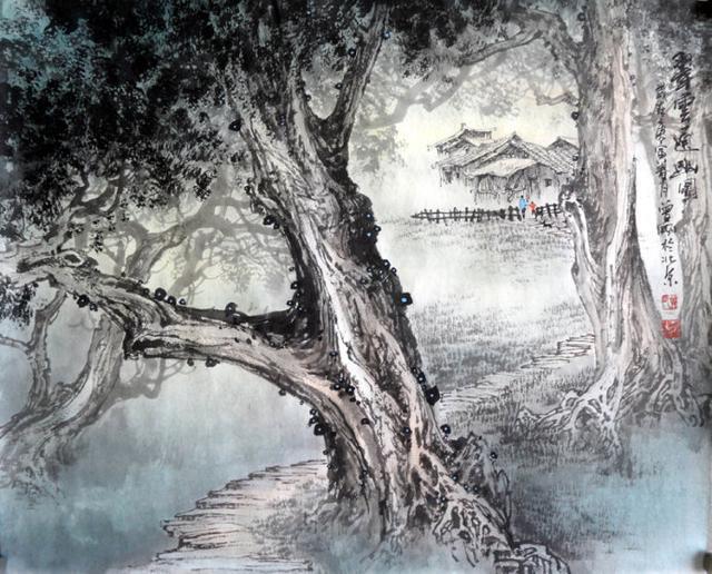 曾刚彩墨山水画丛树的画法教程,曾刚彩墨山水画房子的画法视频