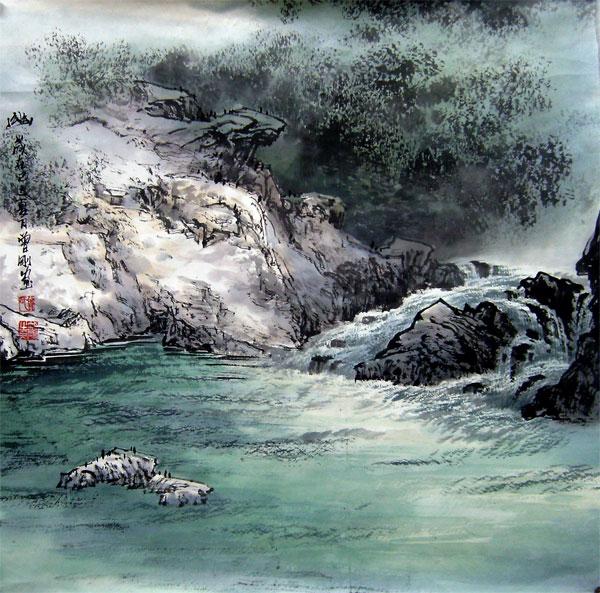 曾刚彩墨山水画丛树的画法教程,曾刚彩墨山水画房子的画法视频