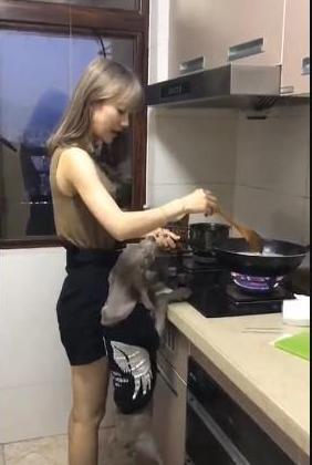 小姨子做饭,小姨子在厨房做饭