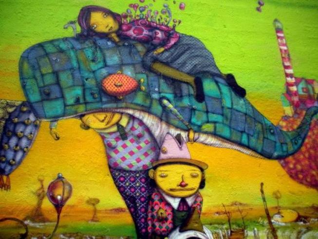 双生涂鸦组合OsGemeos特色：黄皮肤公仔