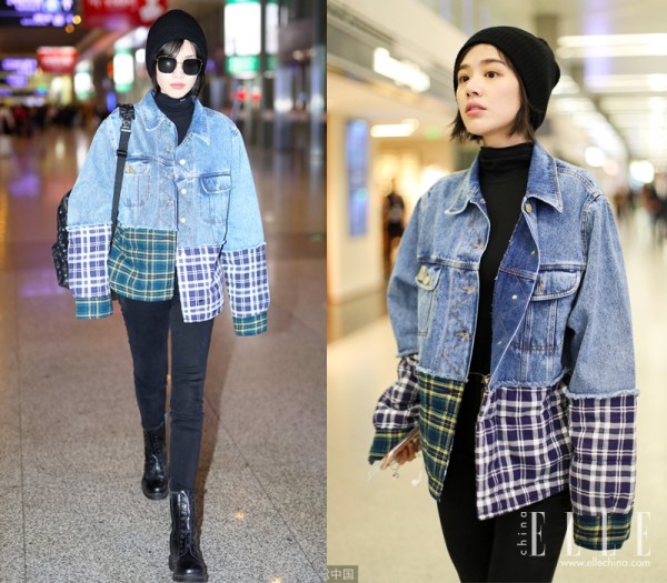 马思纯黑白格子外套,马思纯灯芯绒外套