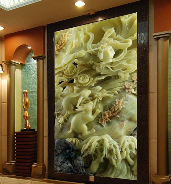 玉雕背景墙,岫岩玉雕背景墙