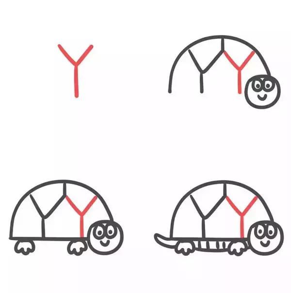 6-12岁儿童绘画简笔画小动物,26个英文字母小写简笔画