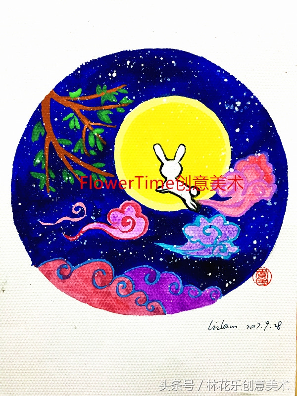 情满中秋素描,水粉画教程简单8-12岁秋天