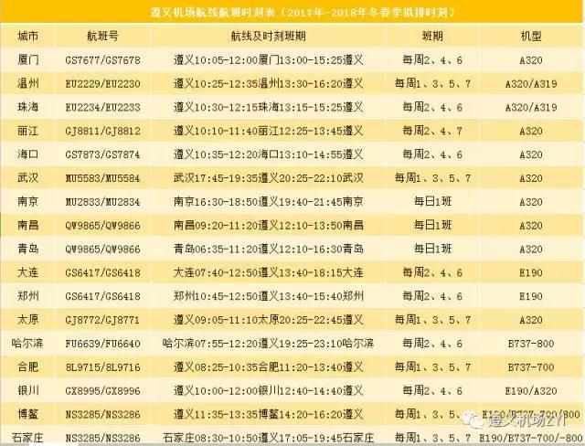 遵义新航季,遵义到机场的班车时刻表
