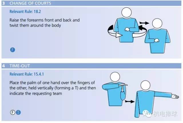 排球触网裁判手势,排球界外球裁判手势