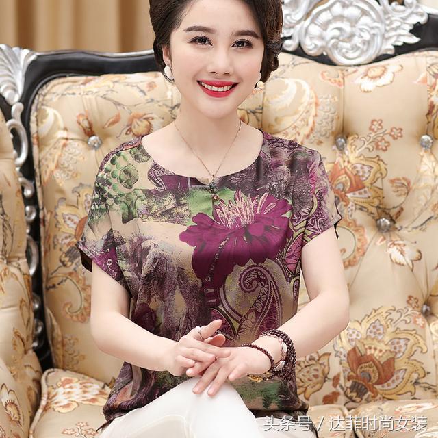 高档桑蚕丝中老年妈妈夏装,t恤高档桑蚕丝中老年妈妈夏装