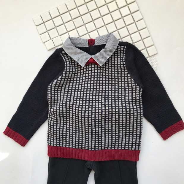韩版童装男童6-12岁潮流套装冬装,韩版童装男童加绒喜庆衬衫套装