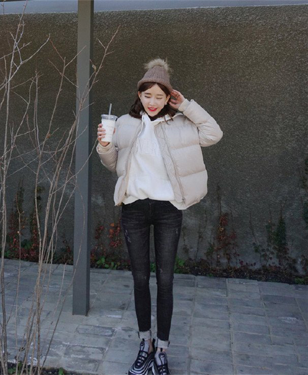 中长棉服搭配韩国穿搭,韩国冬天女生穿搭图片