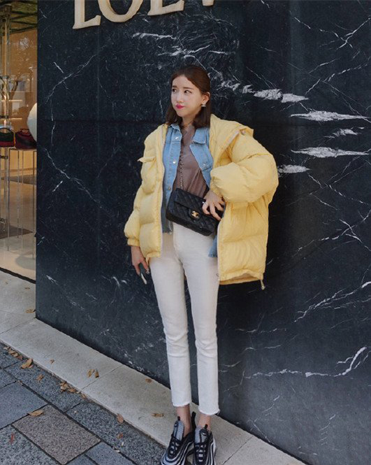 中长棉服搭配韩国穿搭,韩国冬天女生穿搭图片