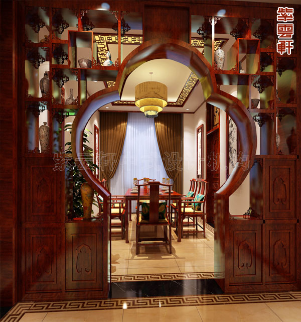 紫云轩人字形屋顶中式装修,紫云轩中式复古豪宅别墅设计