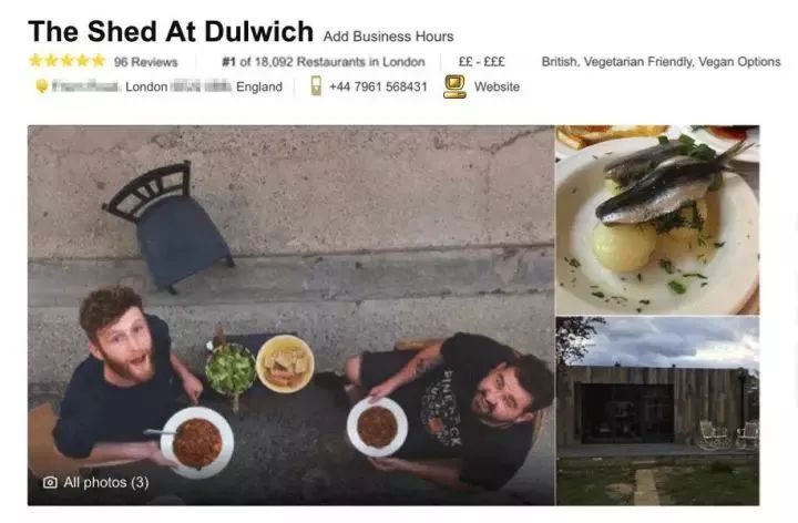 把自家破后院谎称为高级餐厅，7个月做到伦敦餐厅NO.1