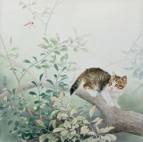 邢诚爱工笔猫扑蝶画法,邢诚爱工笔画猫白描底稿