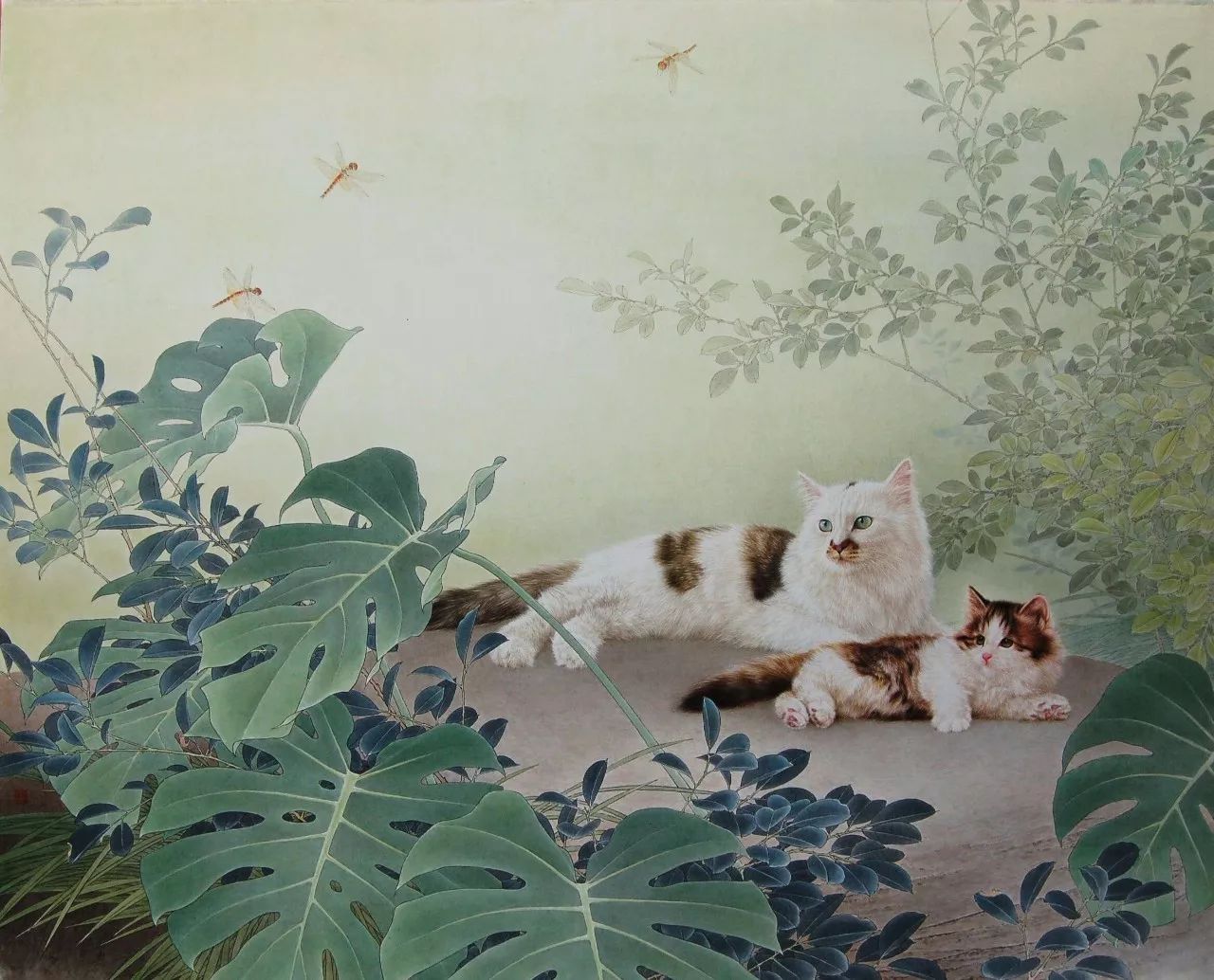 邢诚爱工笔猫扑蝶画法,邢诚爱工笔画猫白描底稿