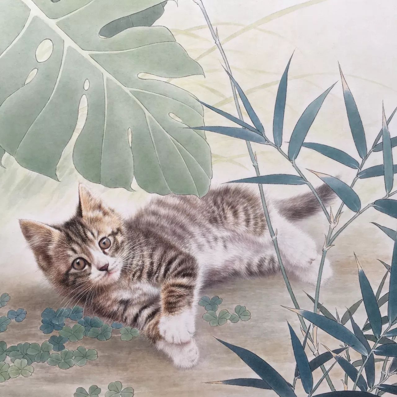 邢诚爱工笔猫扑蝶画法,邢诚爱工笔画猫白描底稿