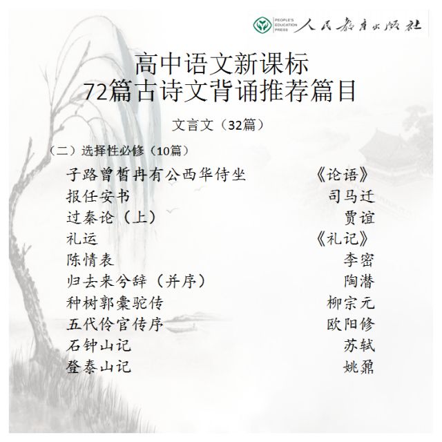 2019新课标高中古诗文背诵72篇,高中新课标推荐背诵古诗文72篇