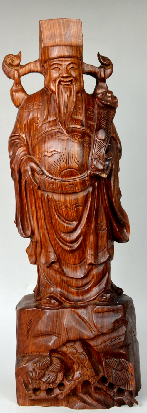 檀木雕刻手把件,檀木雕刻财神