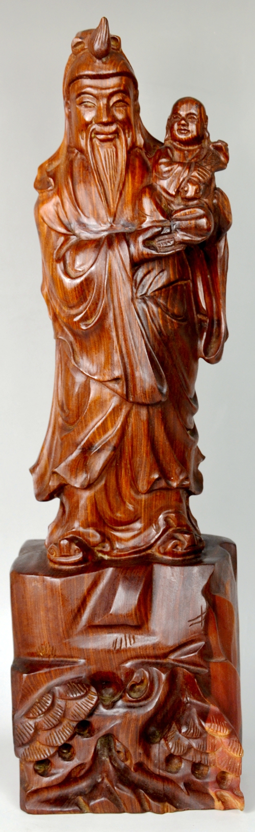 檀木雕刻手把件,檀木雕刻财神