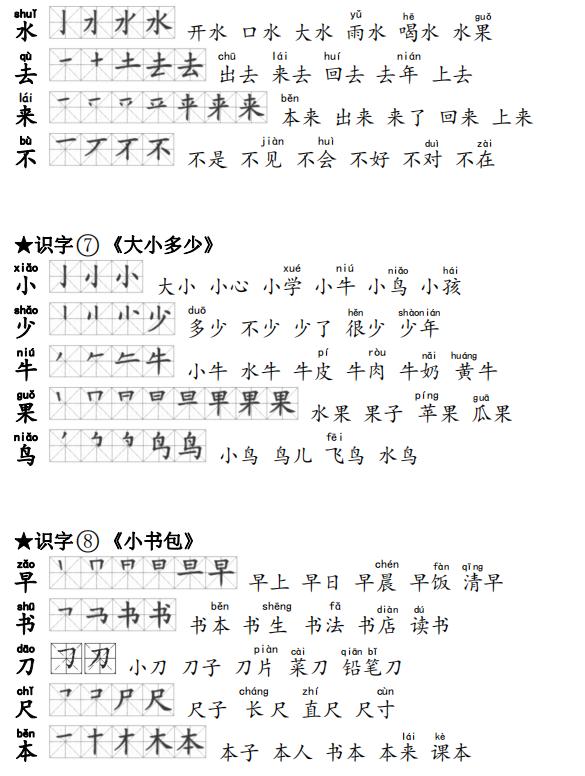 一年级小公鸡和小鸭子生字笔顺,一年级语文一个接一个生字笔顺