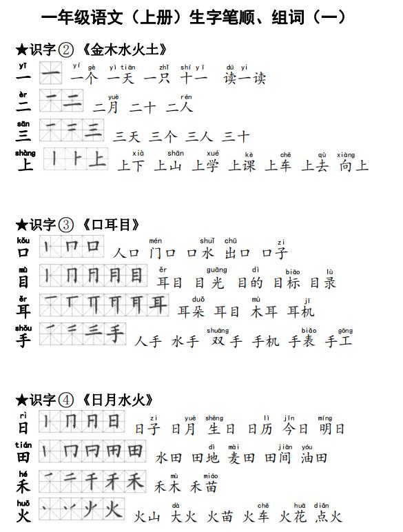 一年级小公鸡和小鸭子生字笔顺,一年级语文一个接一个生字笔顺