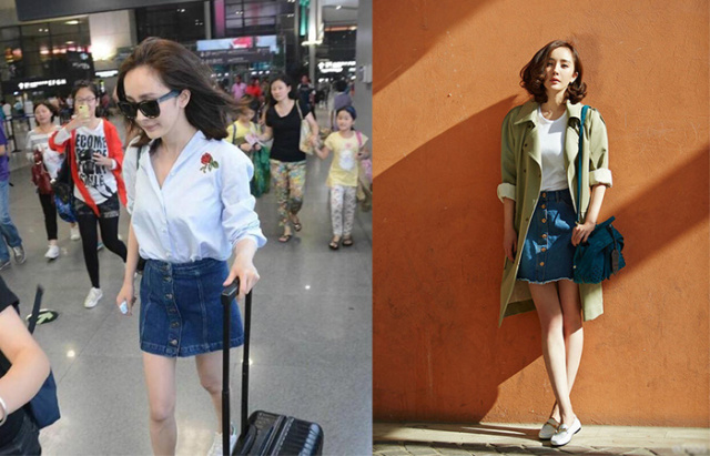 高圆圆和杨幂同穿绿色的裙子,杨幂高圆圆穿毛衣