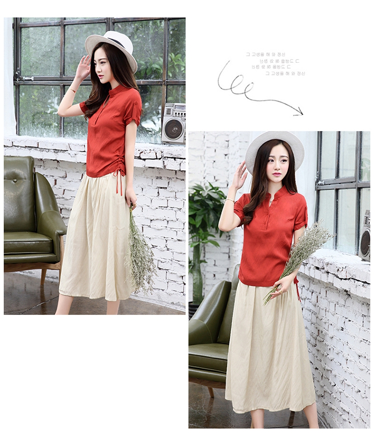 磨毛棉麻花边立领长裙,气质棉麻长裙