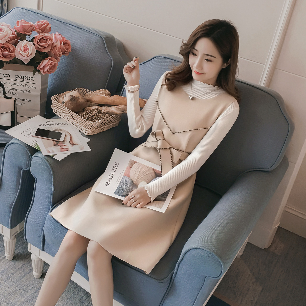 新款时尚休闲韩版翻领长袖衬衫,镂空绣花韩版潮流七分袖衬衫