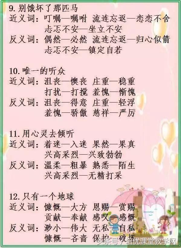 最新版小学1至6年级近反义词大全,小学1-6年级近义词反义词大全