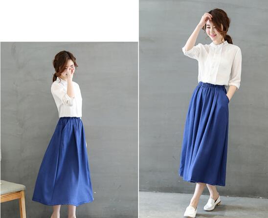 磨毛棉麻花边立领长裙,气质棉麻长裙