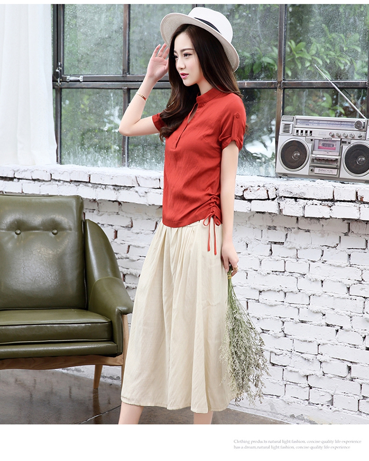 磨毛棉麻花边立领长裙,气质棉麻长裙