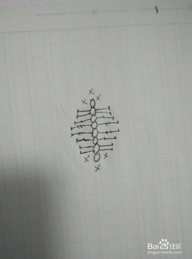 钩简易玫瑰花和叶子图解,从上往下钩玫瑰花网格连衣裙图解