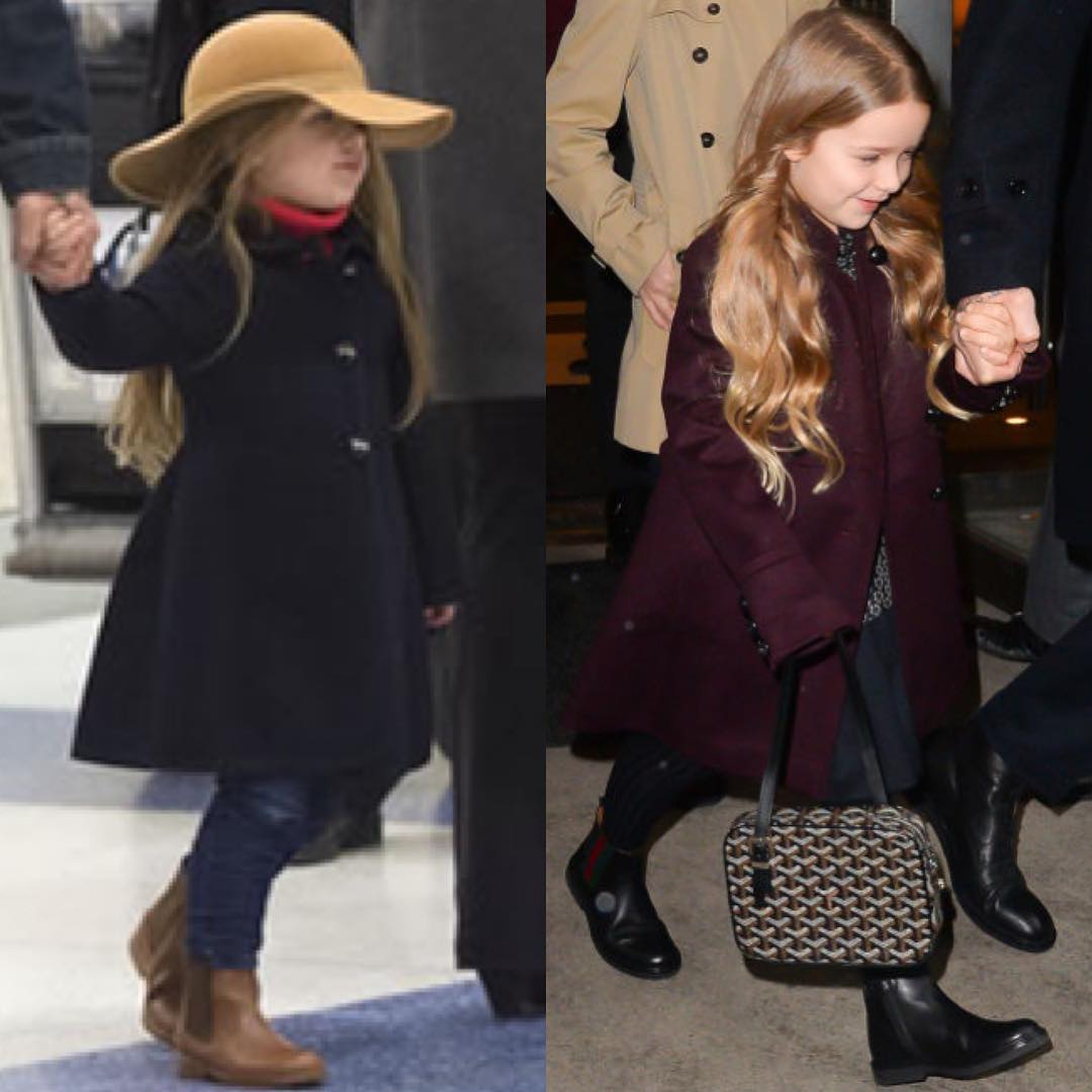 小七瑜伽锻炼,贝嫂维多利亚牵小七