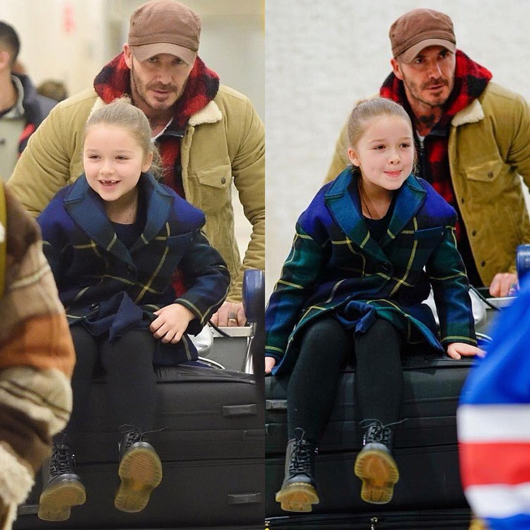 小七瑜伽锻炼,贝嫂维多利亚牵小七