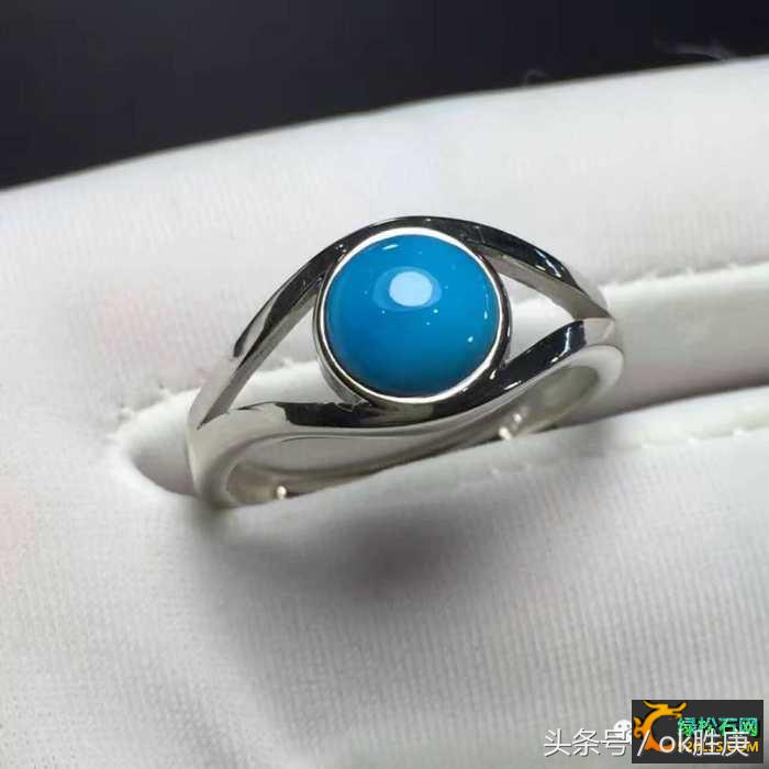 绿松石925银镶嵌吊坠,文玩戒指绿松石