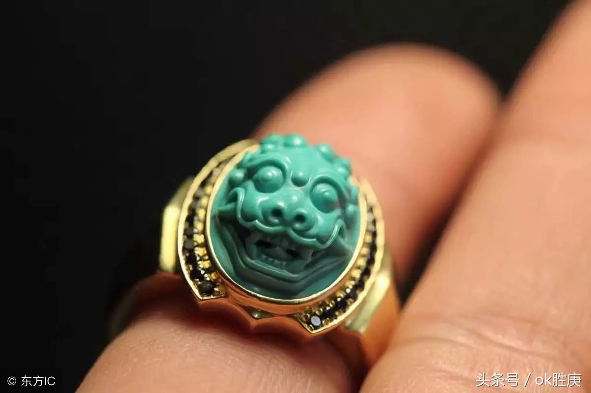 绿松石925银镶嵌吊坠,文玩戒指绿松石