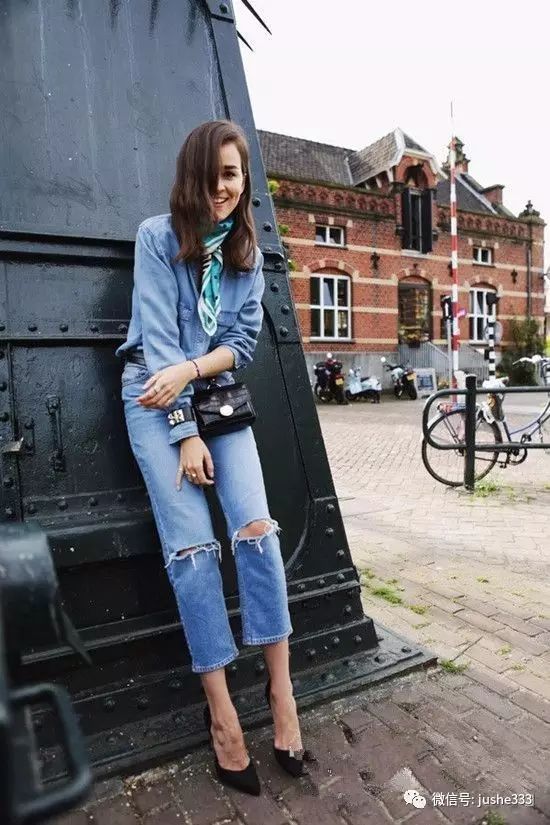 小个子牛仔衬衫的穿法,万能单品白衬衫的n种穿法